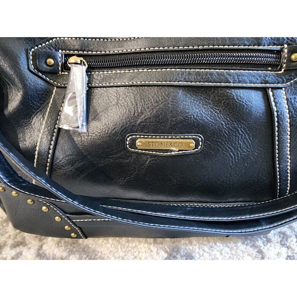 NEW Stone & Co. Multi-Pocket Hobo Shoulder Bag, Black, Leather Blend KYLIE 68559 - Picture 2 of 6